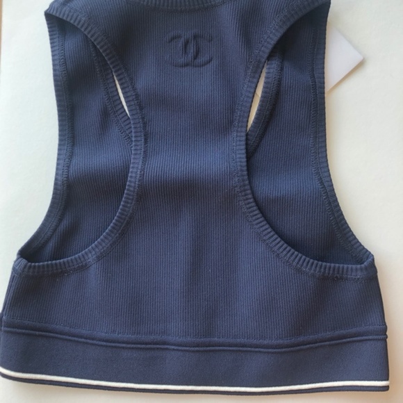 Authentic Chanel ribbed sports bra crop top tank - Picture 1 of 7